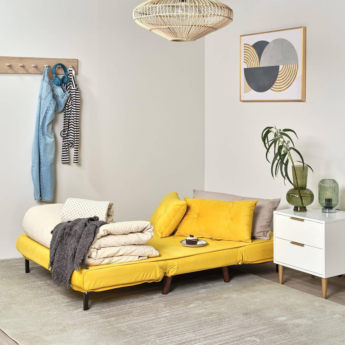 OUTLET - Una 2 Seater Double Sofa Bed - Yellow Velvet