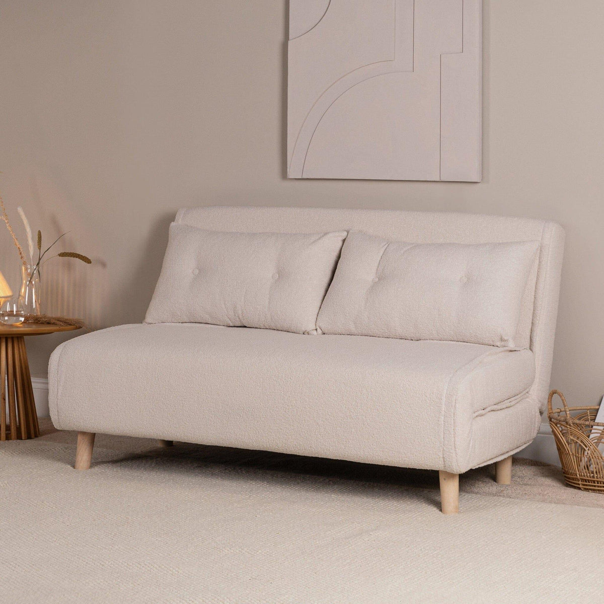 OUTLET - Una 2 Seater Double Sofa Bed - White Teddy