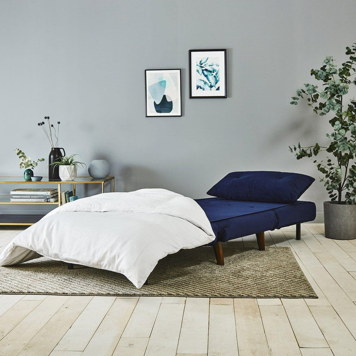 Una Single Sofa Bed - Blue Velvet
