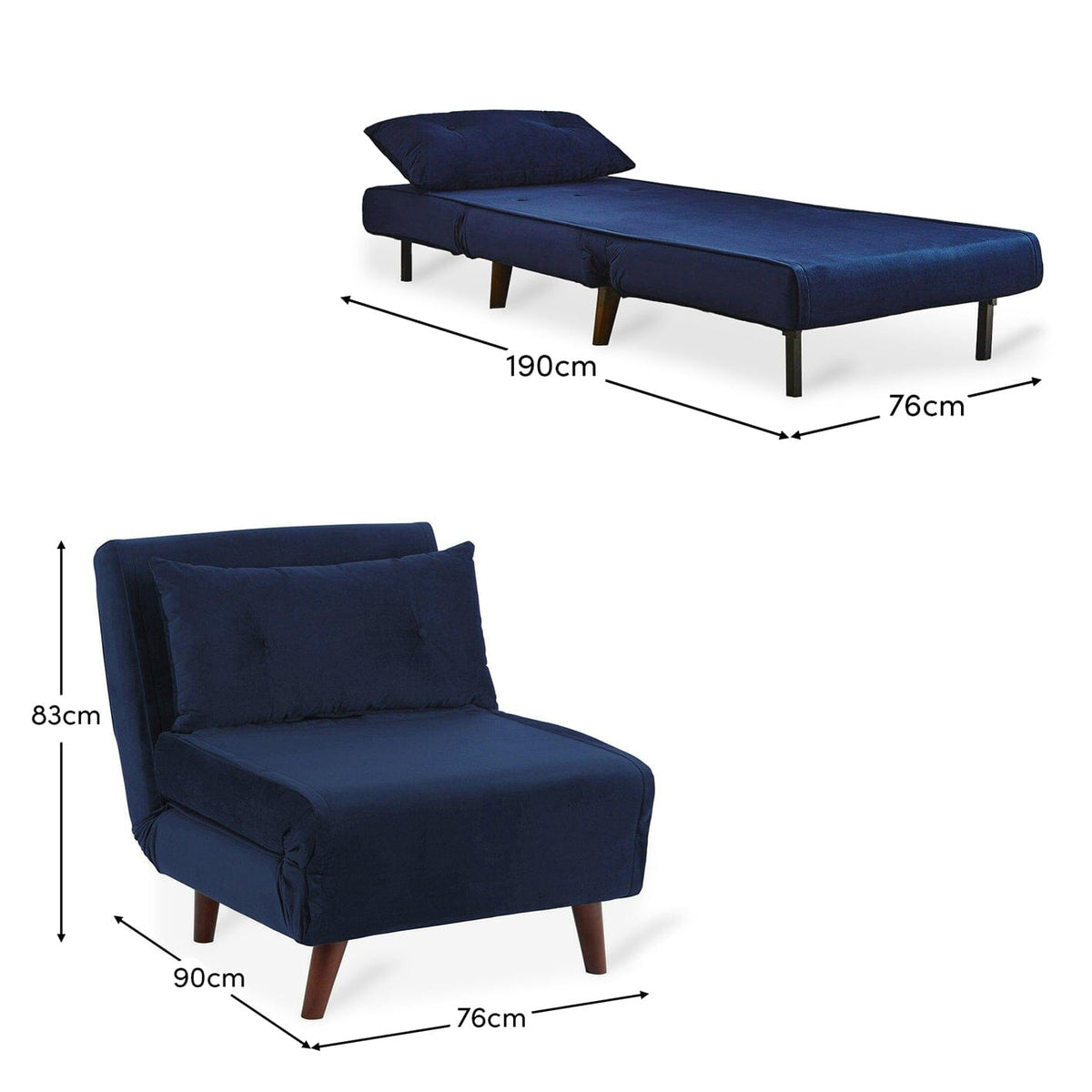Una Single Sofa Bed - Blue Velvet