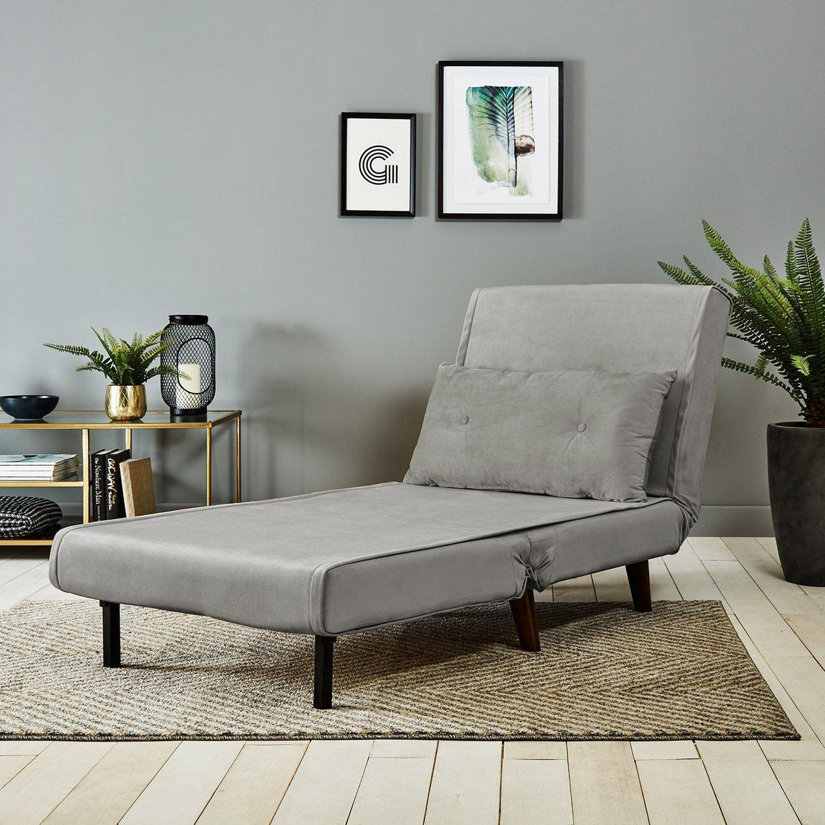 Una Single Sofa Bed - Grey Velvet