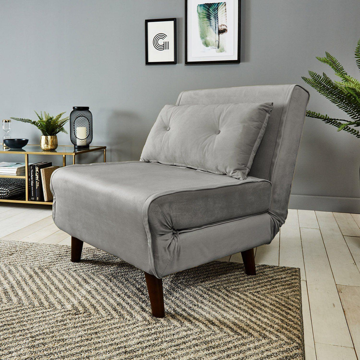 Una Single Sofa Bed - Grey Velvet