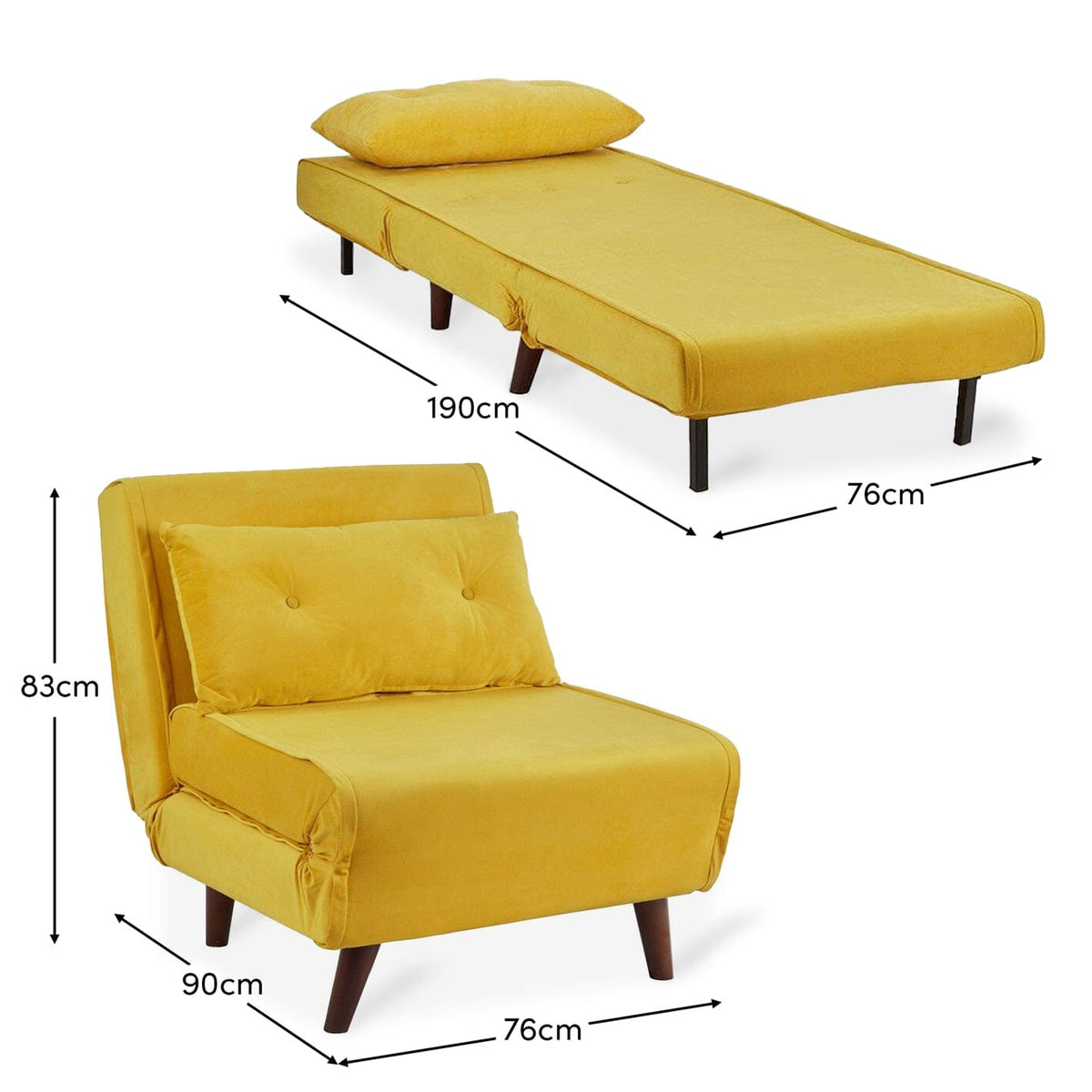 Una Single Sofa Bed - Yellow Velvet