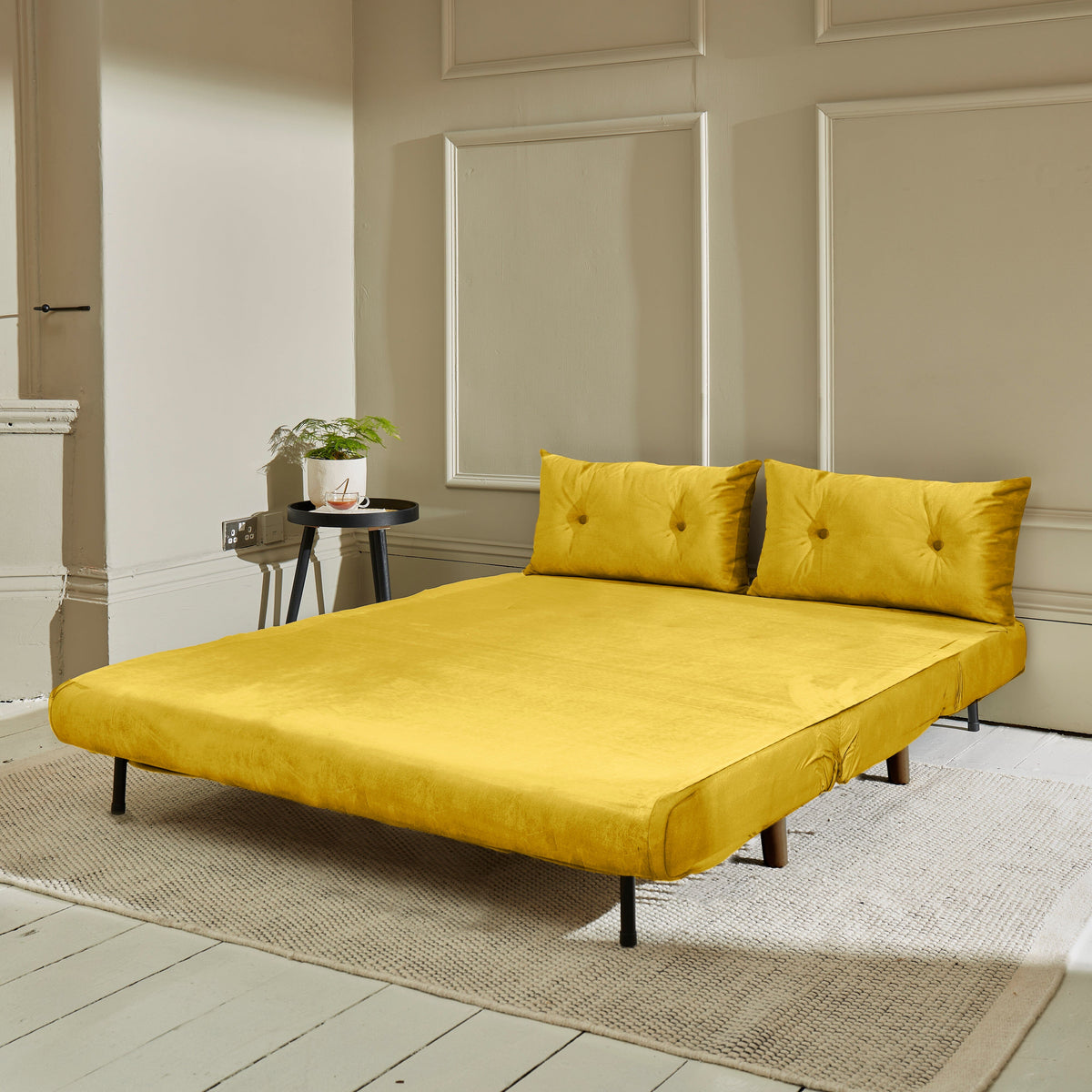 Una 2 Seater Double Sofa Bed - Yellow Velvet