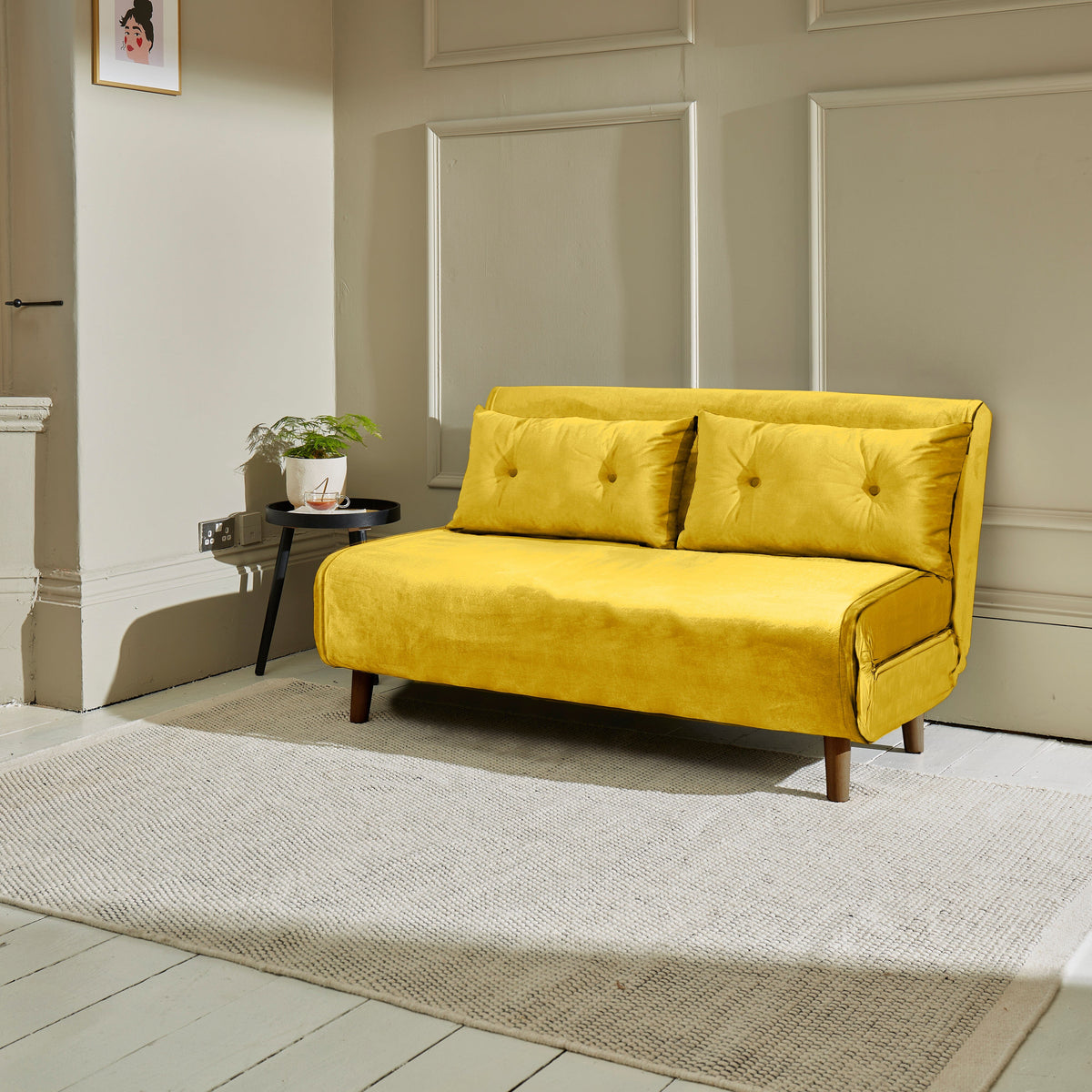 Una 2 Seater Double Sofa Bed - Yellow Velvet