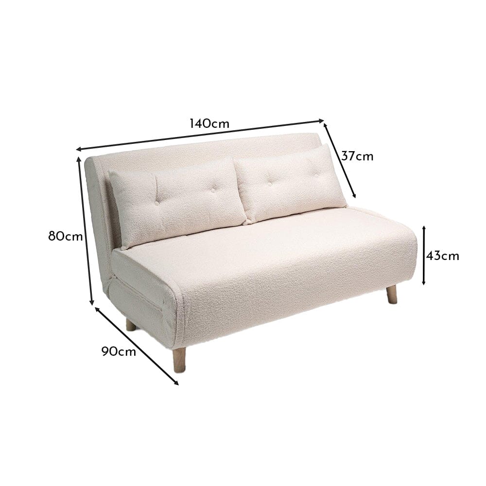OUTLET - Una 2 Seater Double Sofa Bed - White Teddy