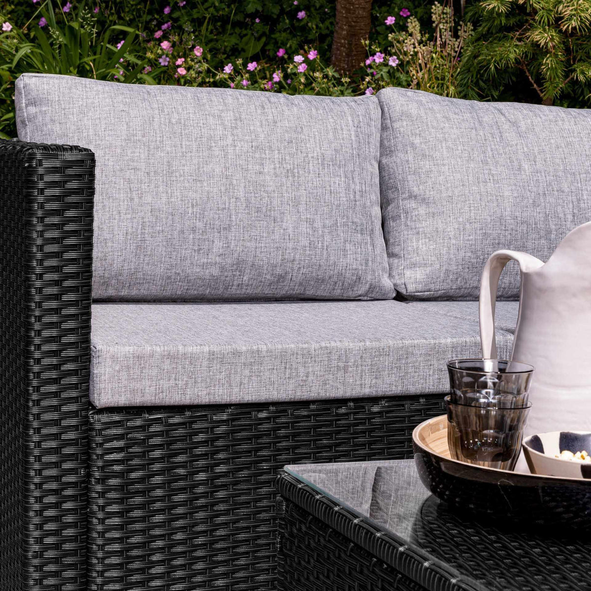 Weston 4 Seater Rattan Garden Corner Sofa Set - Black Weave