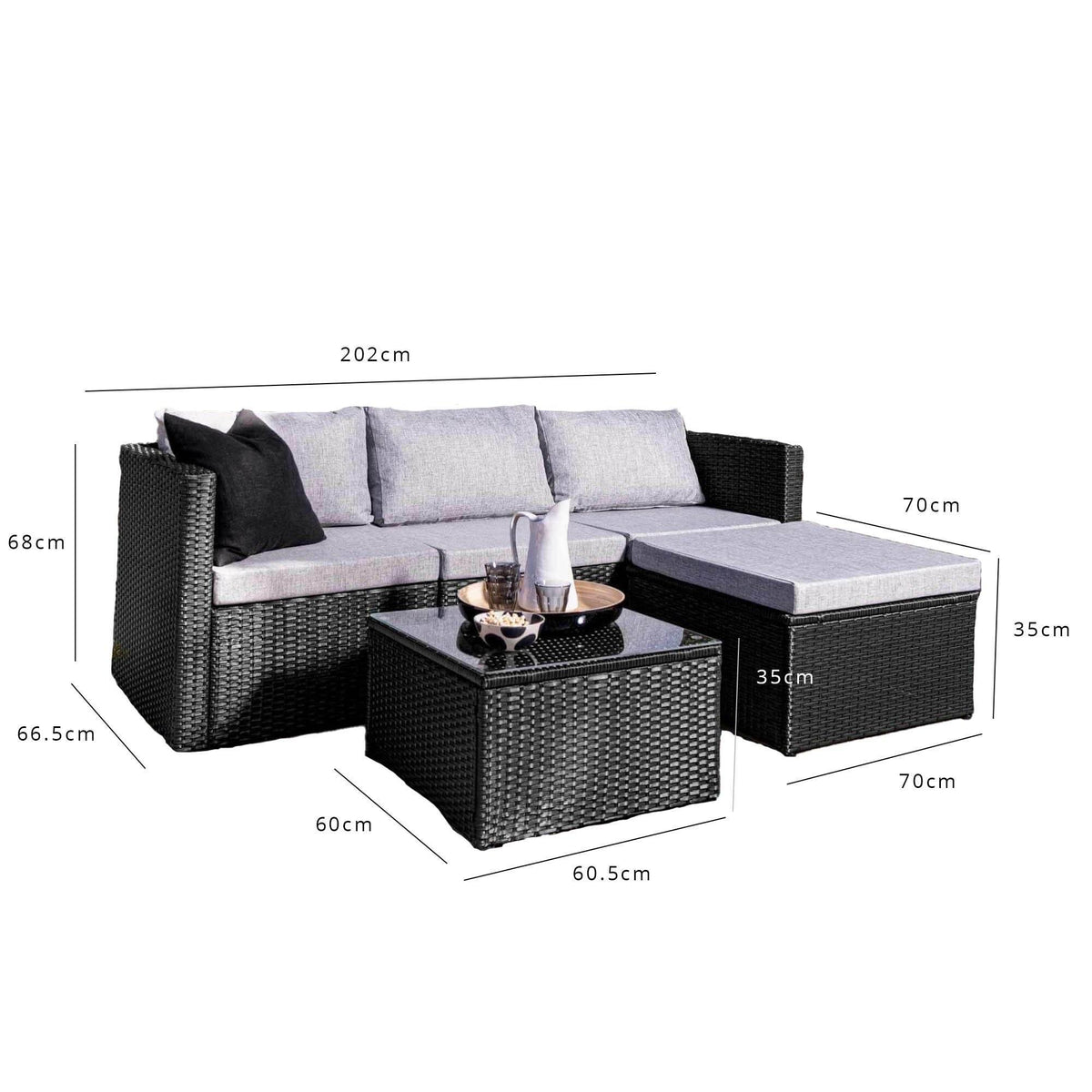 Weston 4 Seater Rattan Garden Corner Sofa Set - Black Weave