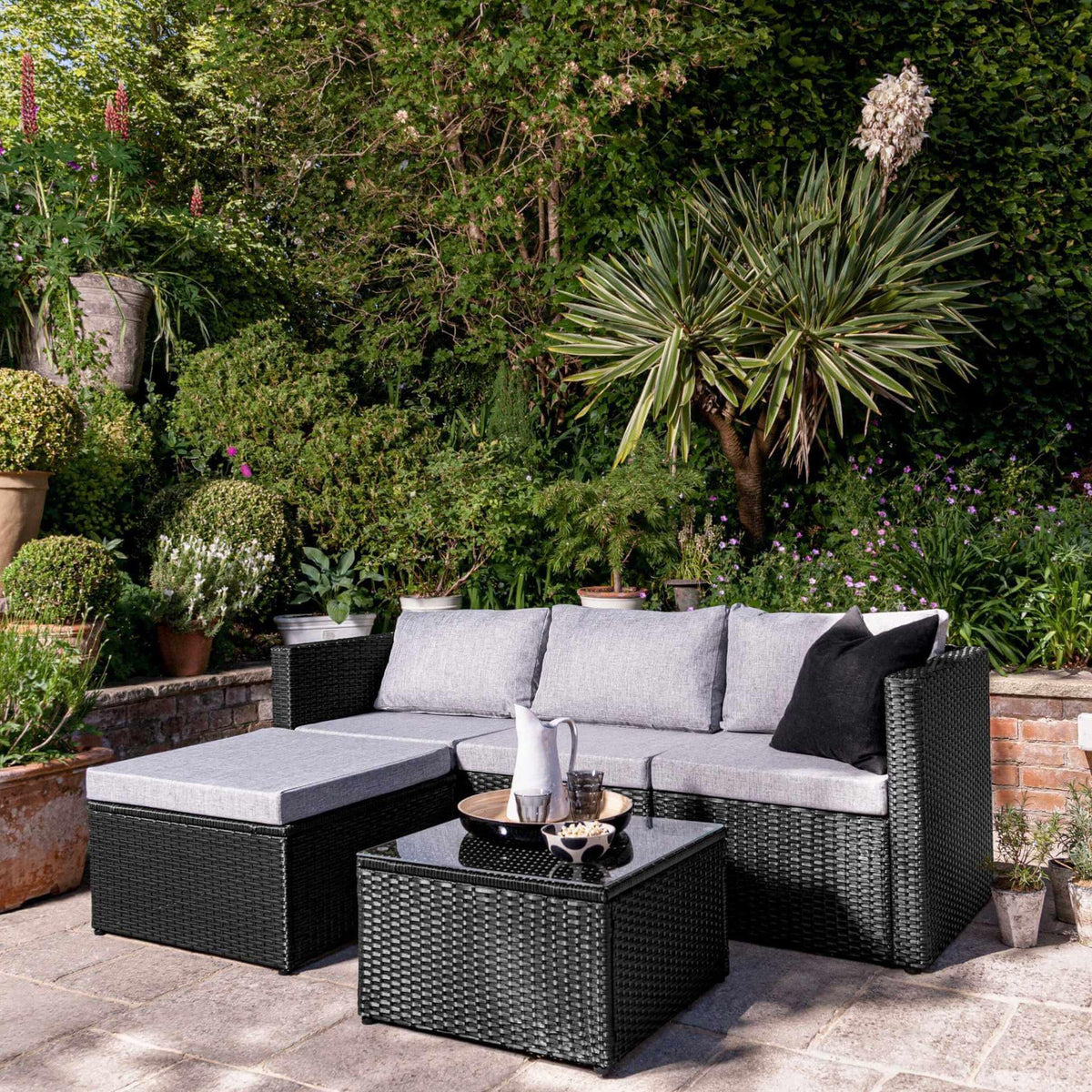 Weston 4 Seater Rattan Garden Corner Sofa Set - Black Weave