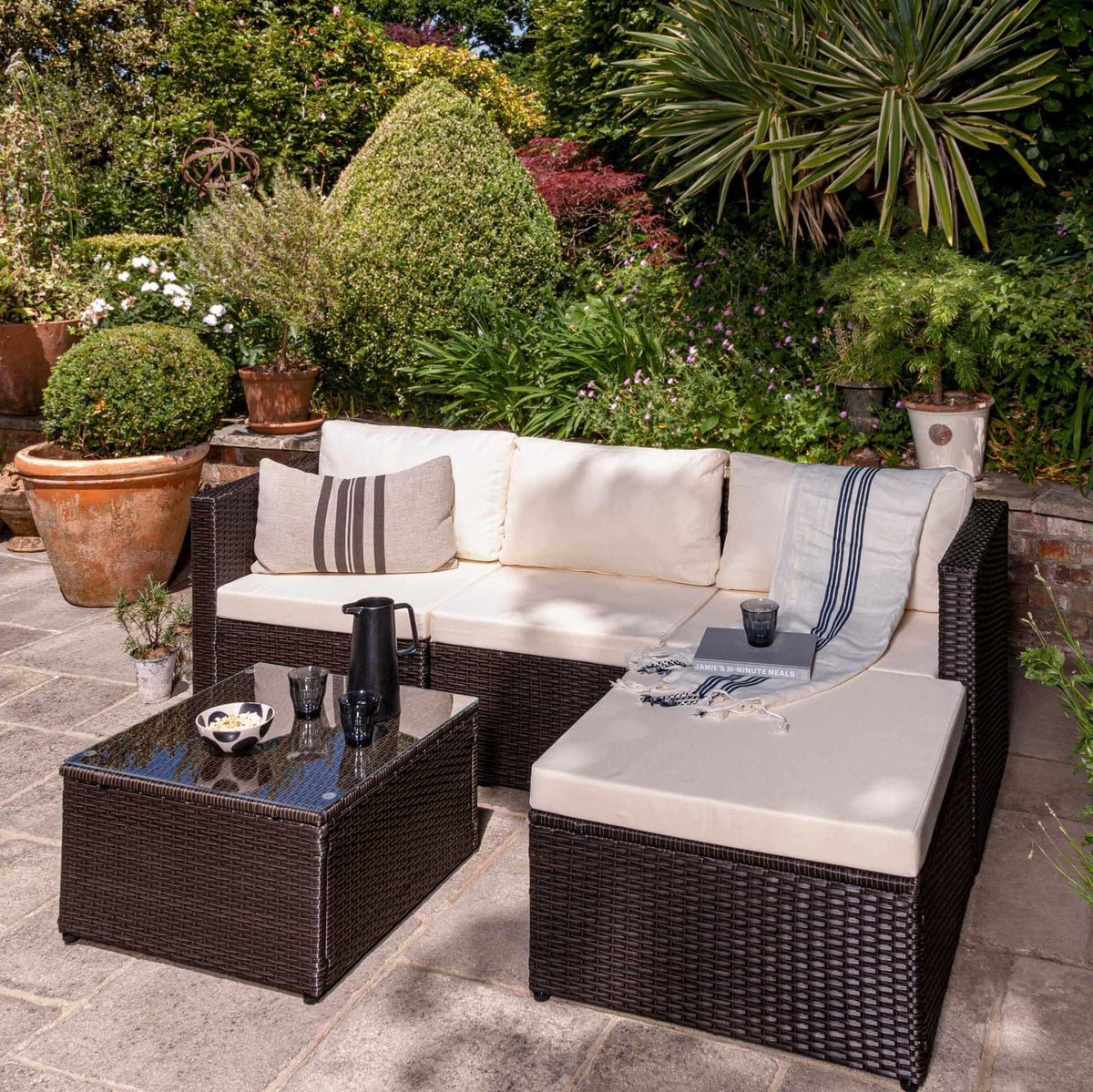 OUTLET - Weston 4 Seater Rattan Corner Sofa Set - Brown Weave