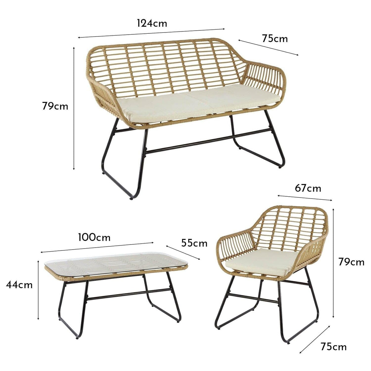 Outlet - Wick Rattan Garden Sofa Set - Natural