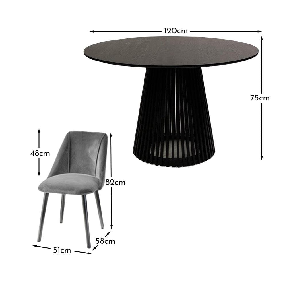 Willow Black Dining Table Set - 4 Seater - Freya Grey Dining Chairs - Black Oak Legs