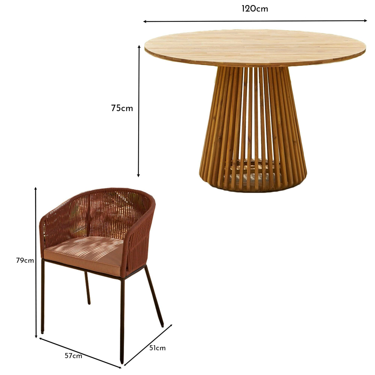 Willow 4 Seater Round Wooden Garden Dining Set - Hali Pink Chairs