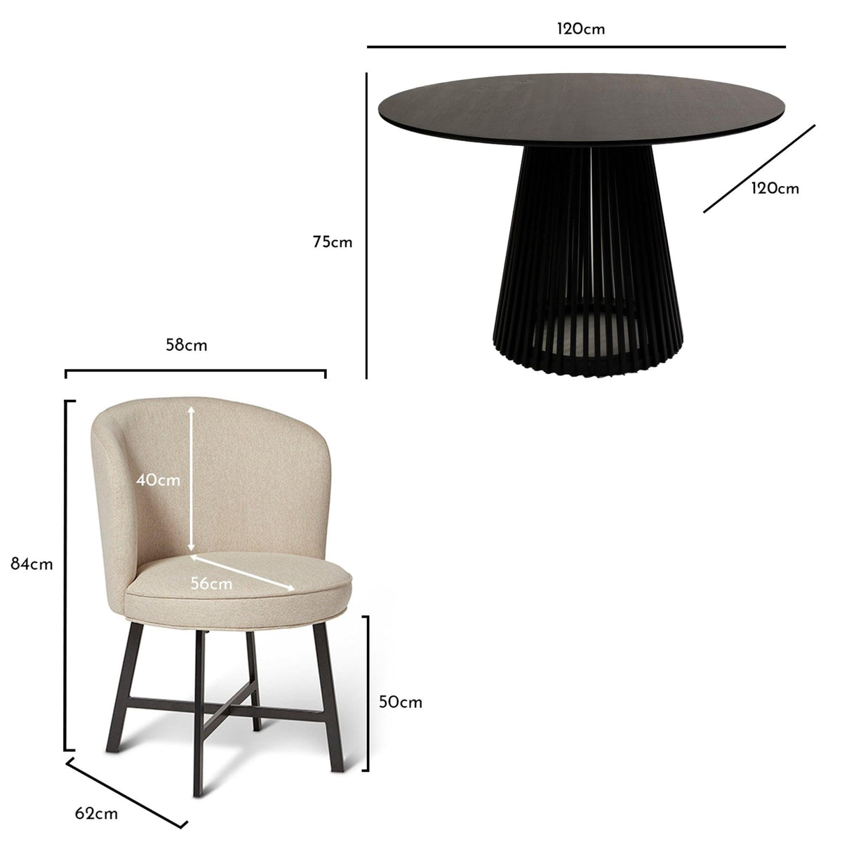 Willow Black Dining Table Set - 4 Seater - Jacob Sand Dining Chairs - Black Metal Legs