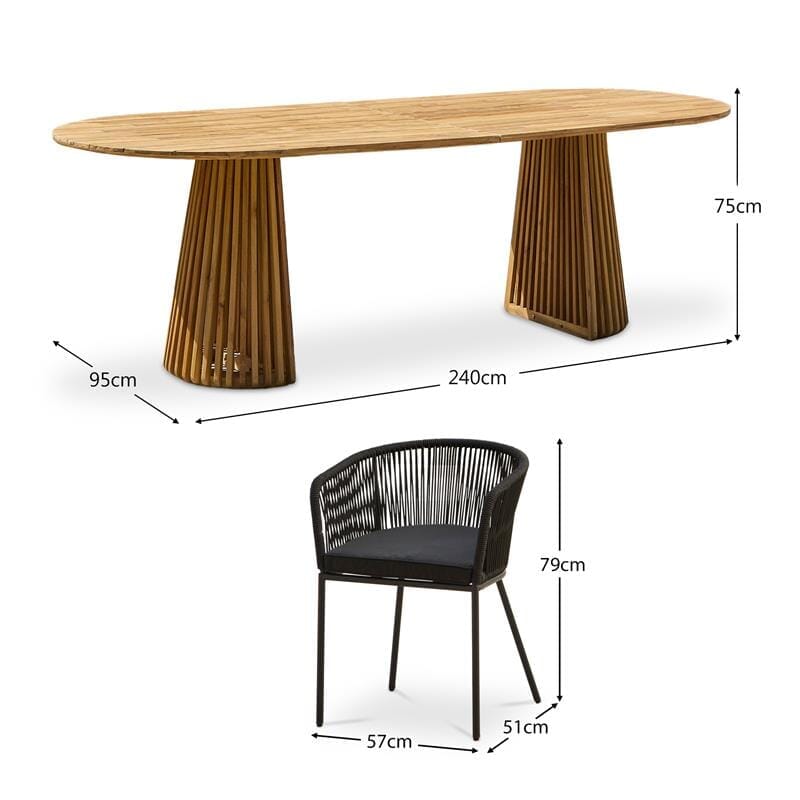 Willow 8 Seater Wooden Garden Dining Set with 8 Hali Black Rope Chairs