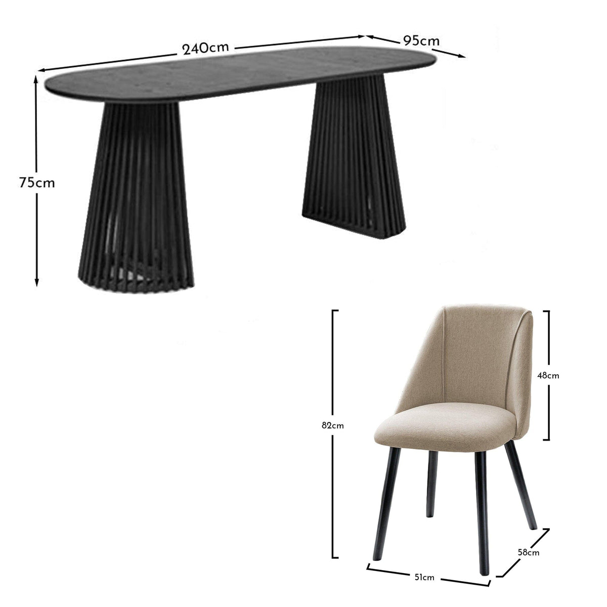 Willow Black Dining Table Set - 6 Seater - Freya Sand Dining Chairs - Black Legs