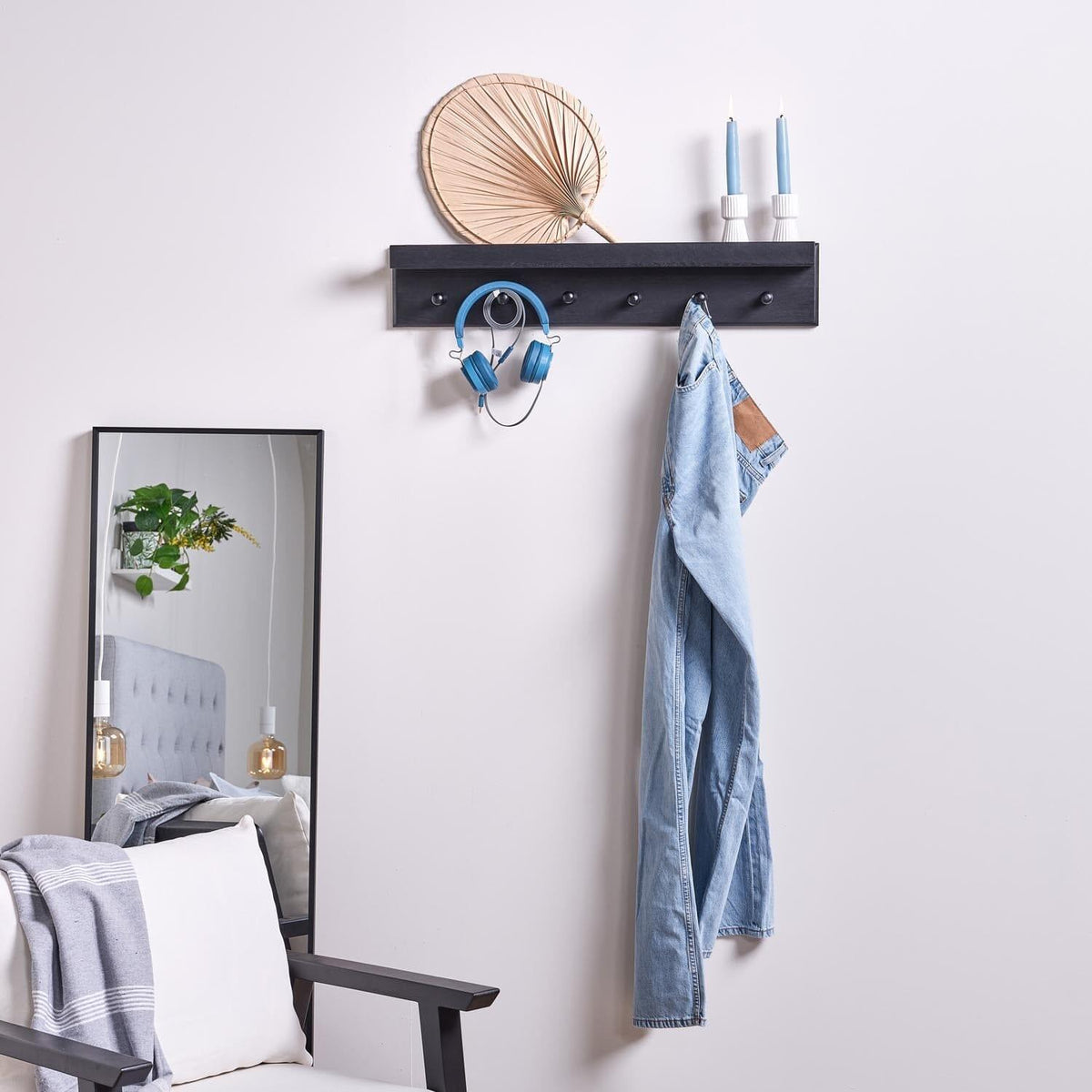 Willow Wooden Coat Rack with Shelf - Black