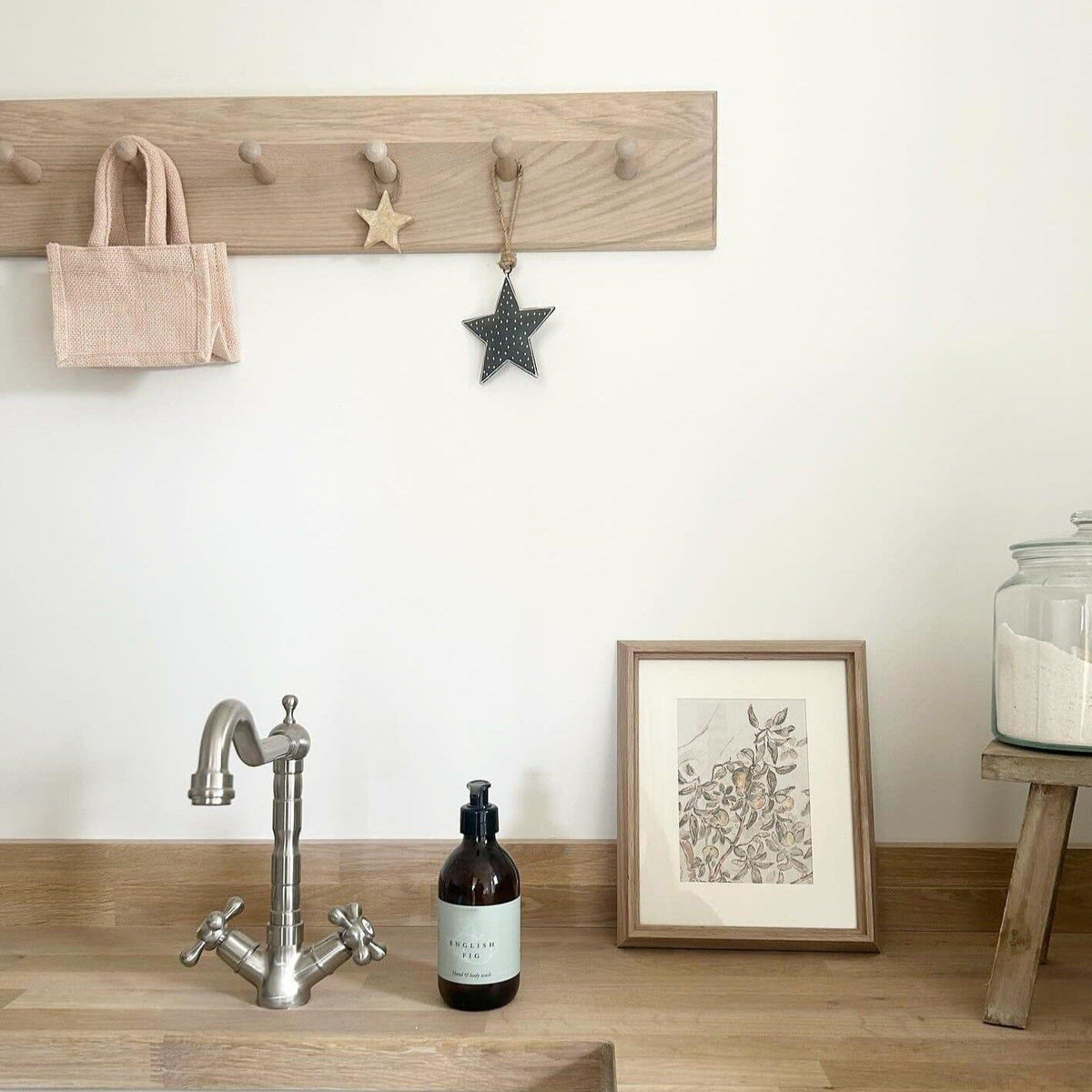 Willow Wooden Coat Rack with Shelf - Whitewash