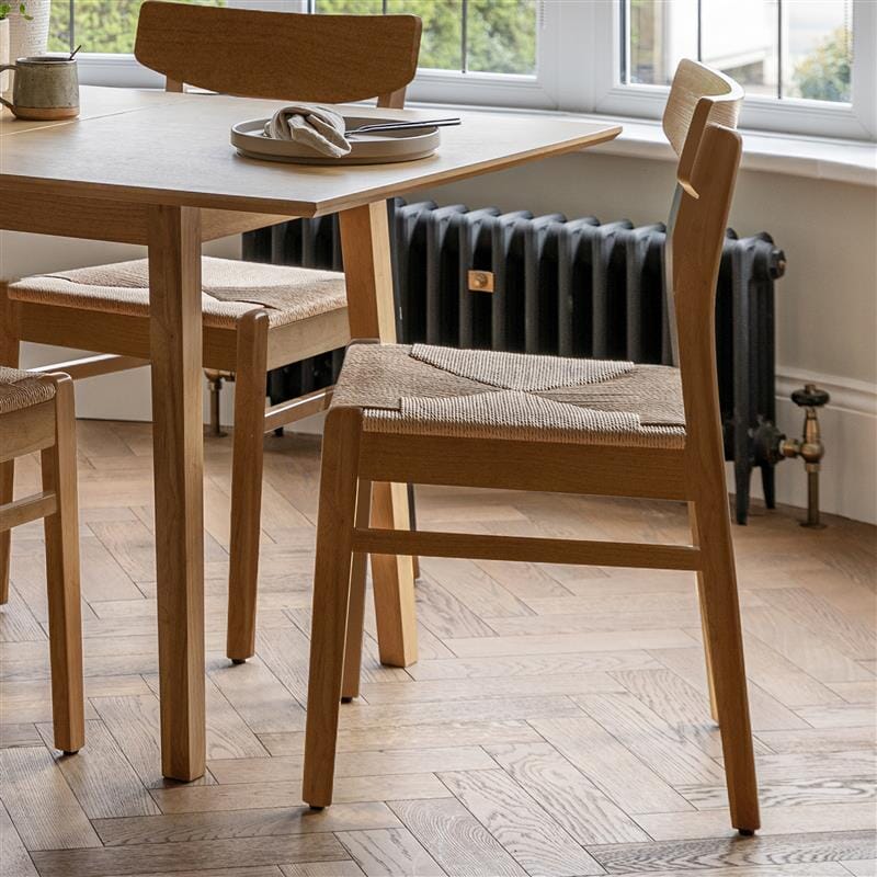 Charlie Oak Dining Table Set  - Extendable - 4 Seater - Faye Woven Oak Dining Chairs