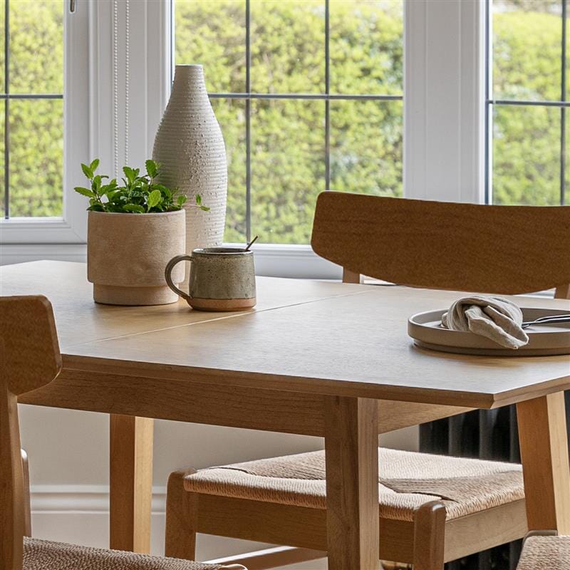 Charlie Oak Dining Table Set  - Extendable - 4 Seater - Faye Woven Oak Dining Chairs