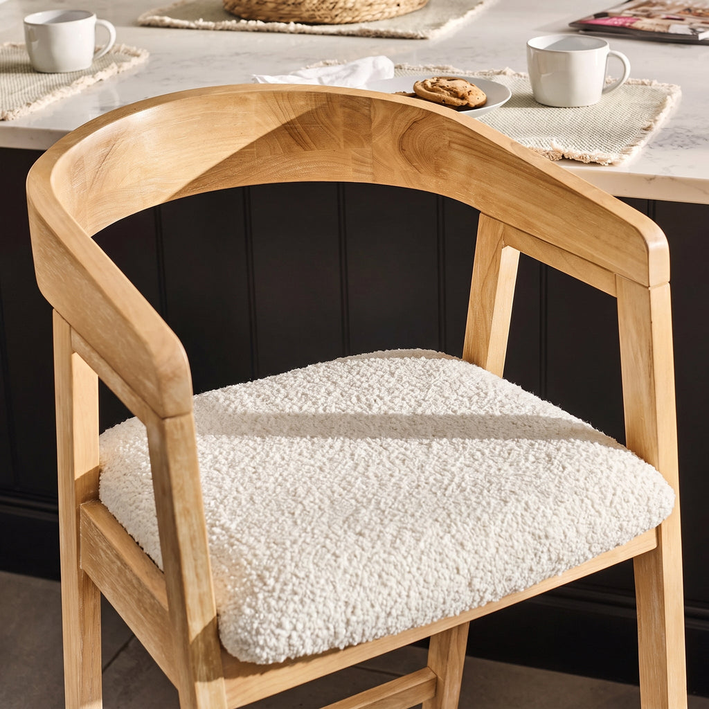 Ella Off White Boucle Bar Stool - Whitewash Oak Legs