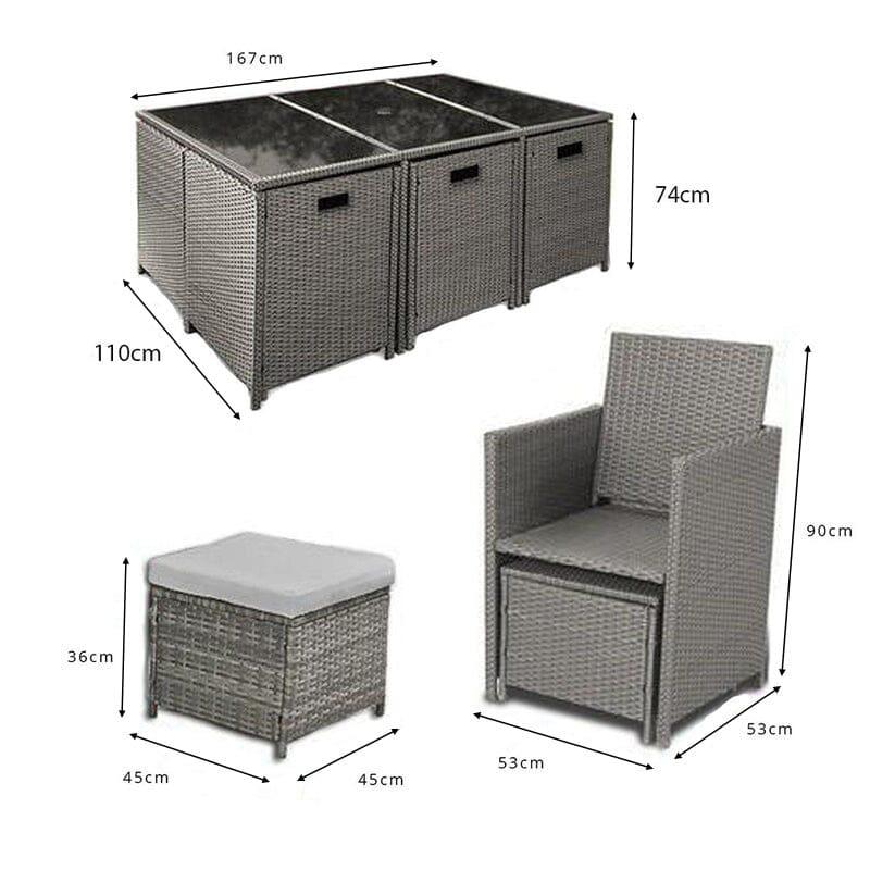 Cube 10 Seater Rattan Outdoor Dining Set - Grey Weave