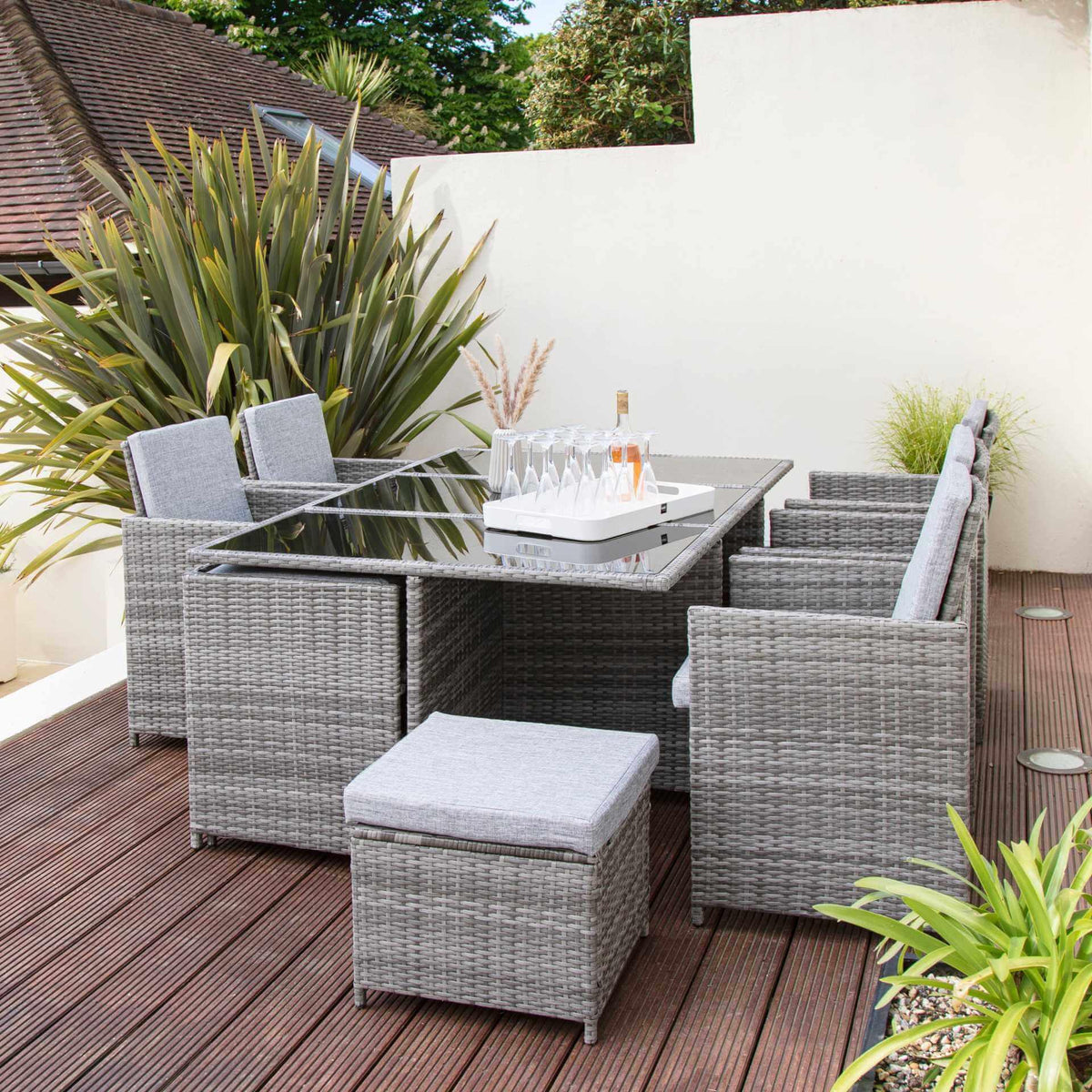 Cube 10 Seater Rattan Outdoor Dining Set - Grey Weave