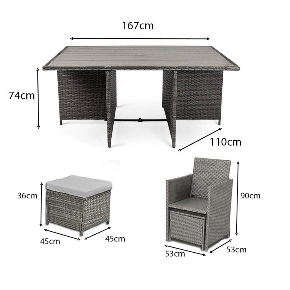 Cube 10 Seater Rattan Outdoor Dining Set - Grey Weave Polywood Top