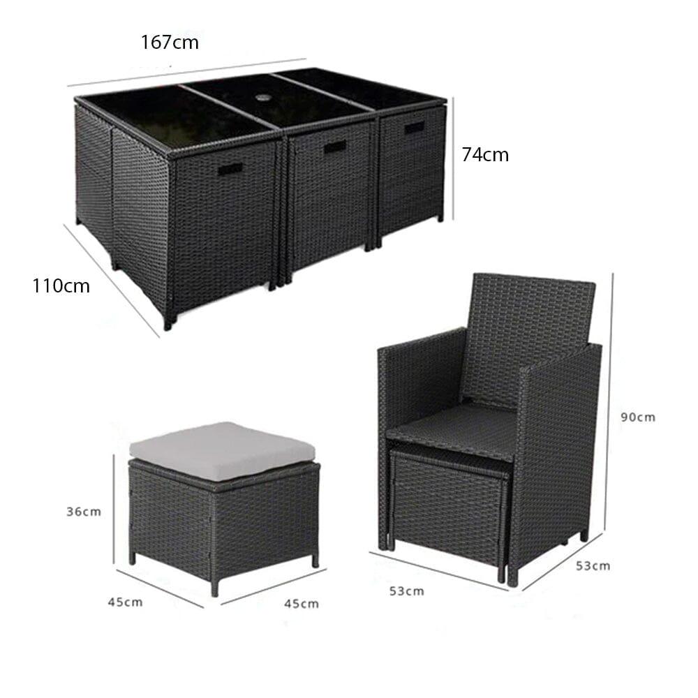 OUTLET - Cube 10 Seater Rattan Outdoor Dining Set -  Natural Brown Weave