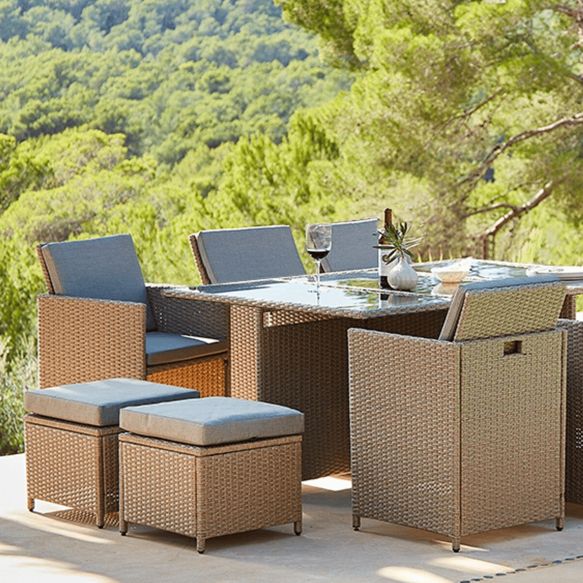 OUTLET - Cube 10 Seater Rattan Outdoor Dining Set -  Natural Brown Weave