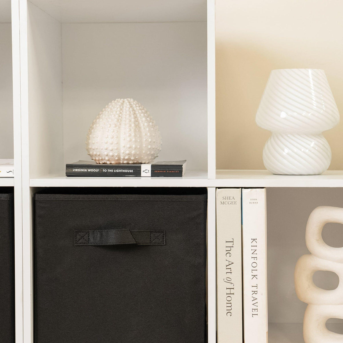 Cara 12 Cube Bookcase Ladder Storage Unit - Chalk White - Two 6 Cube Units - Black Basket