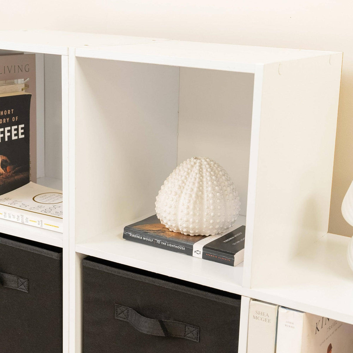 Cara 12 Cube Bookcase Ladder Storage Unit - Chalk White - Two 6 Cube Units - Black Basket
