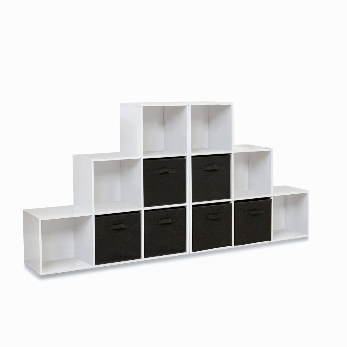 Cara 12 Cube Bookcase Ladder Storage Unit - Chalk White - Two 6 Cube Units - Black Basket