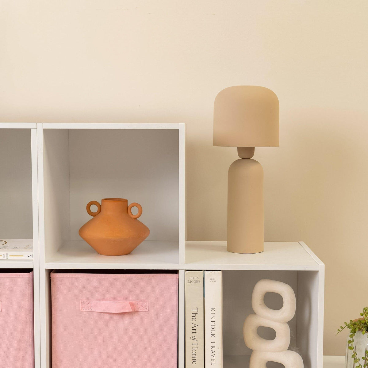 Cara 12 Cube Bookcase Ladder Storage Unit - Chalk White - Two 6 Cube Units - Pink Basket