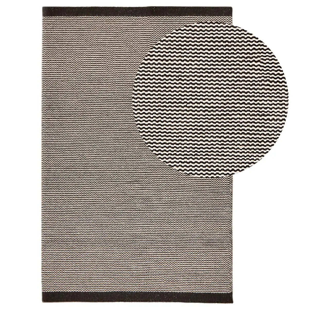 Cotham Black & Natural Striped Wool with Cotton Rug - 120 x 170cm