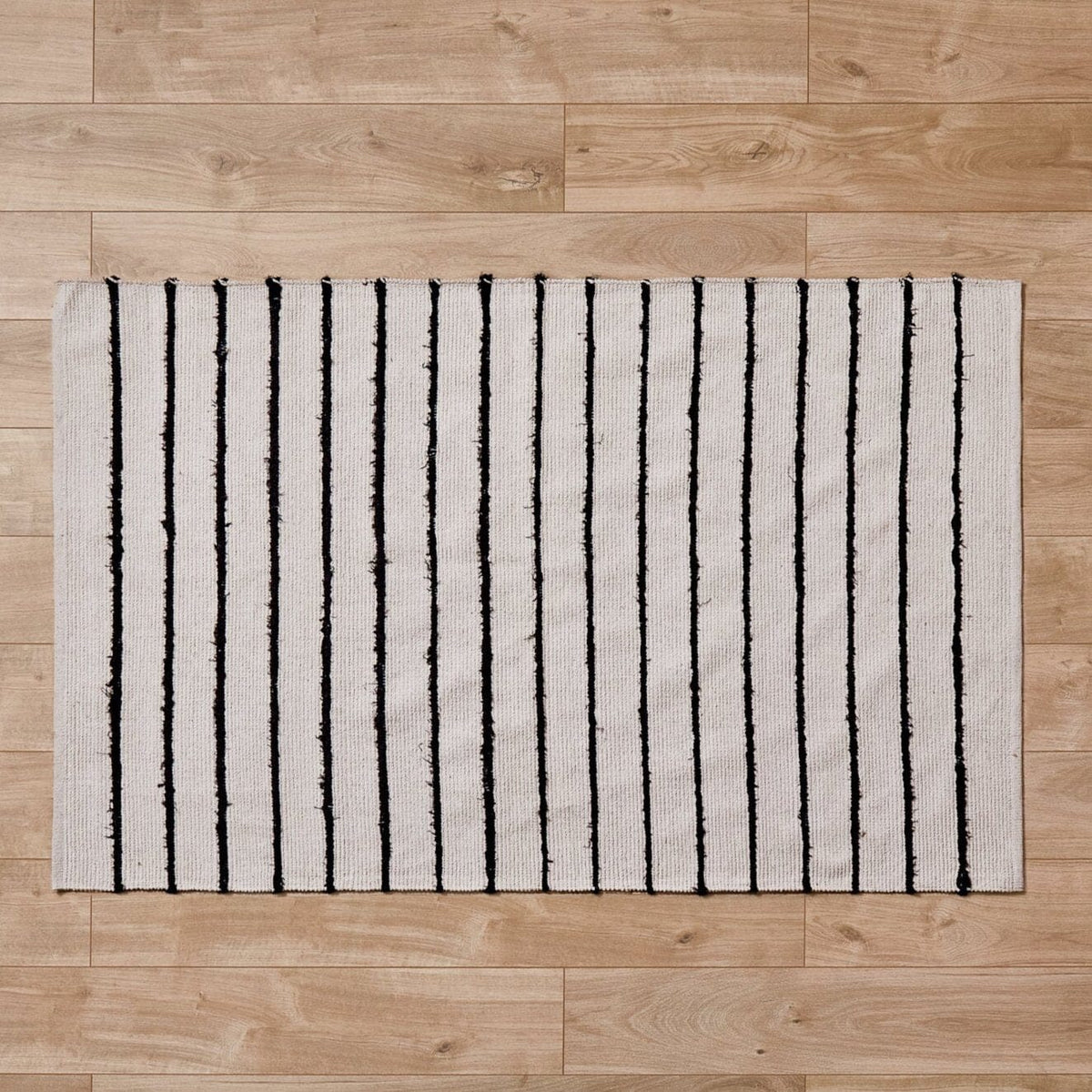 Evedon Black & Natural Striped Cotton Rug - 120 x 170cm