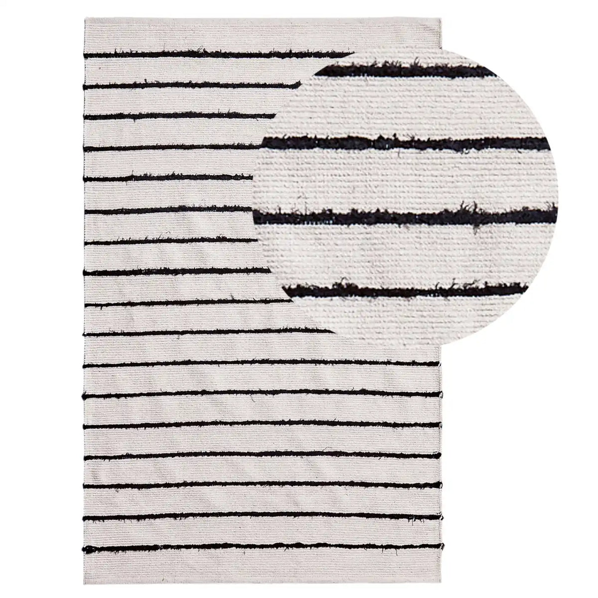 Evedon Black & Natural Striped Cotton Rug - 120 x 170cm