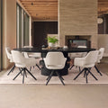 Adam 240cm Jet Black Mango Wood Oval Dining Table Set - 8 Seater - Parker Snow White Boucle Office Chairs - Black Metal Legs