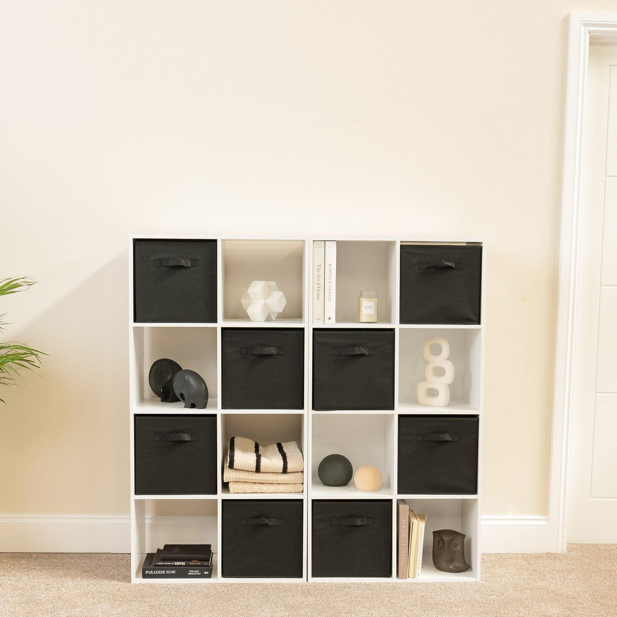 Cara 16 Cube Storage Unit - Chalk White - Two 8x2 Units - Black Basket