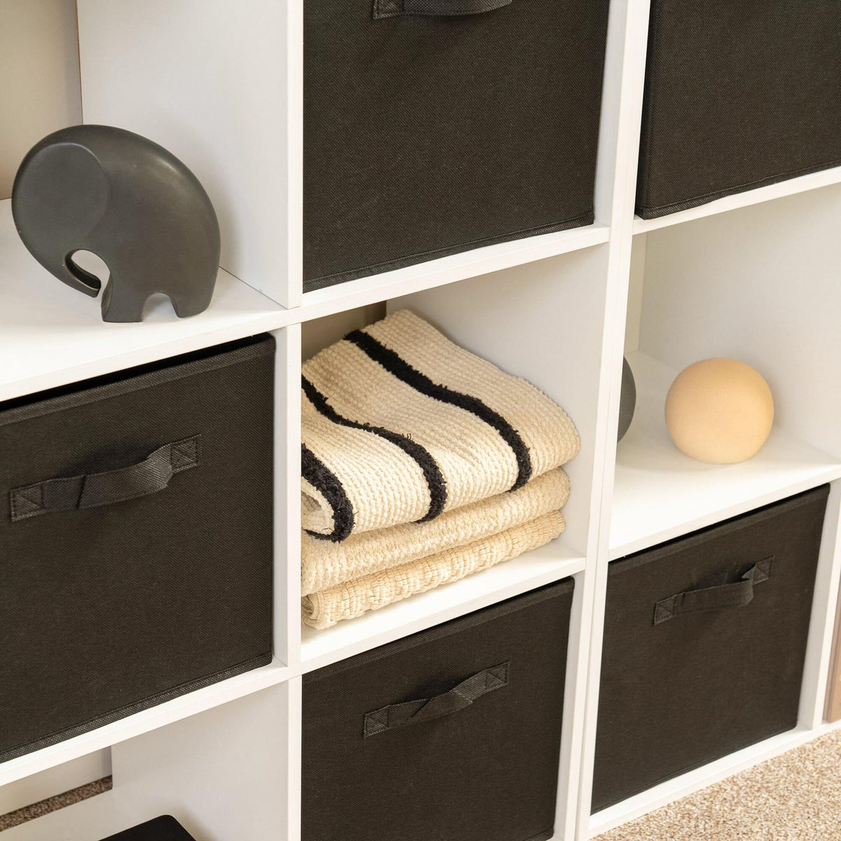 Cara 16 Cube Storage Unit - Chalk White - Two 8x2 Units - Black Basket
