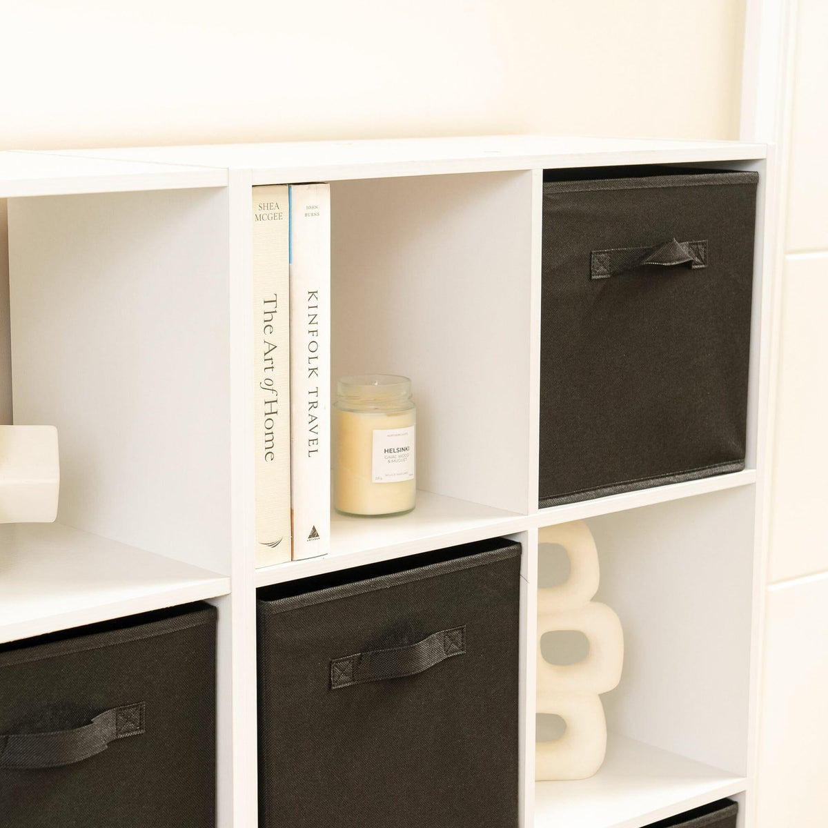 Cara 16 Cube Storage Unit - Chalk White - Two 8x2 Units - Black Basket