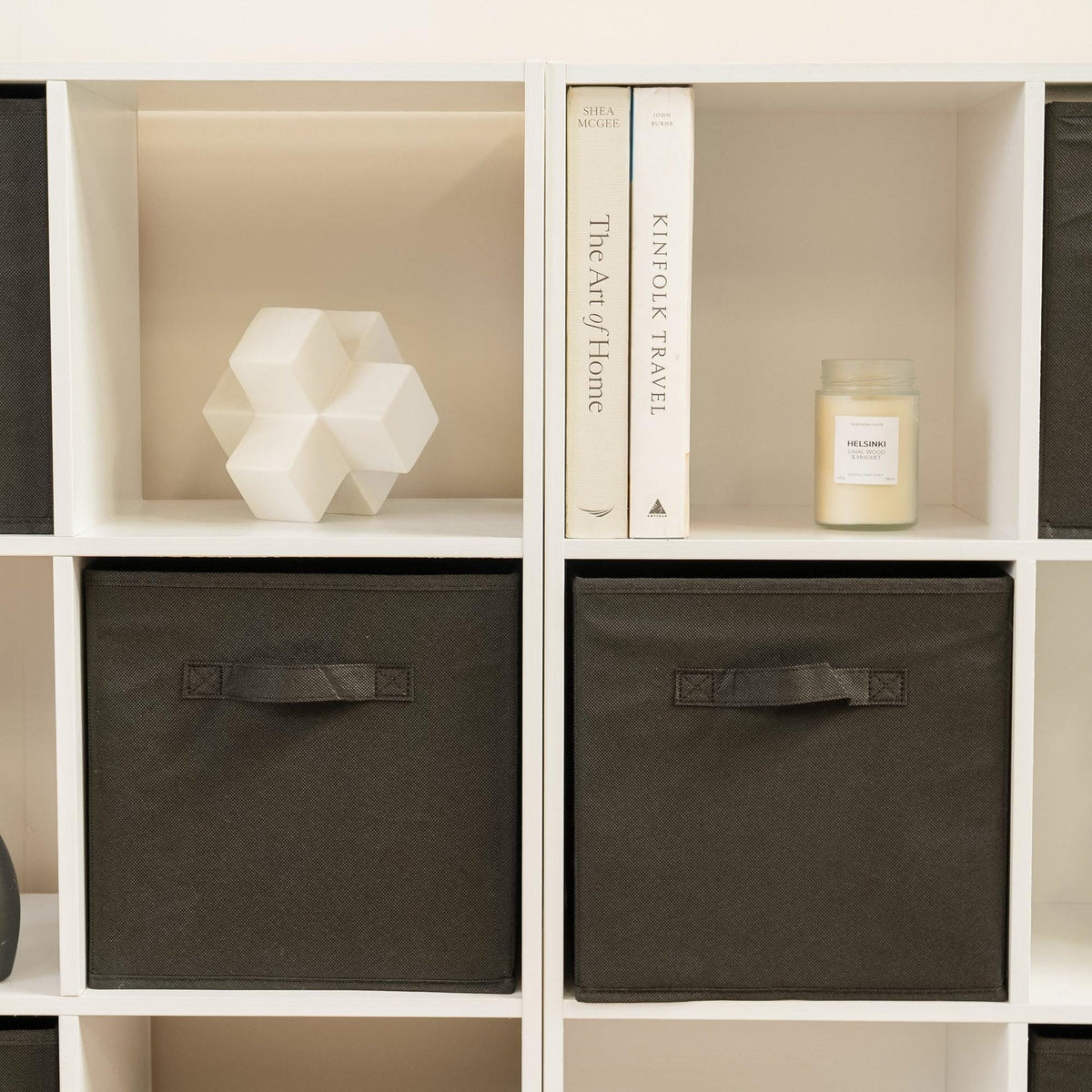 Cara 16 Cube Storage Unit - Chalk White - Two 8x2 Units - Black Basket