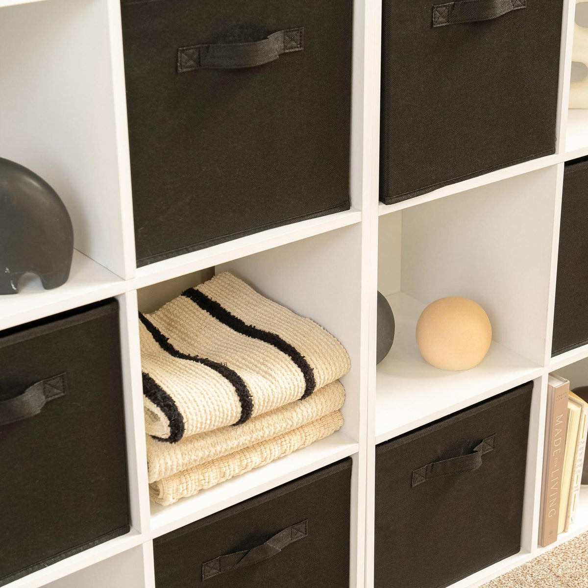 Cara 16 Cube Storage Unit - Chalk White - Two 8x2 Units - Black Basket