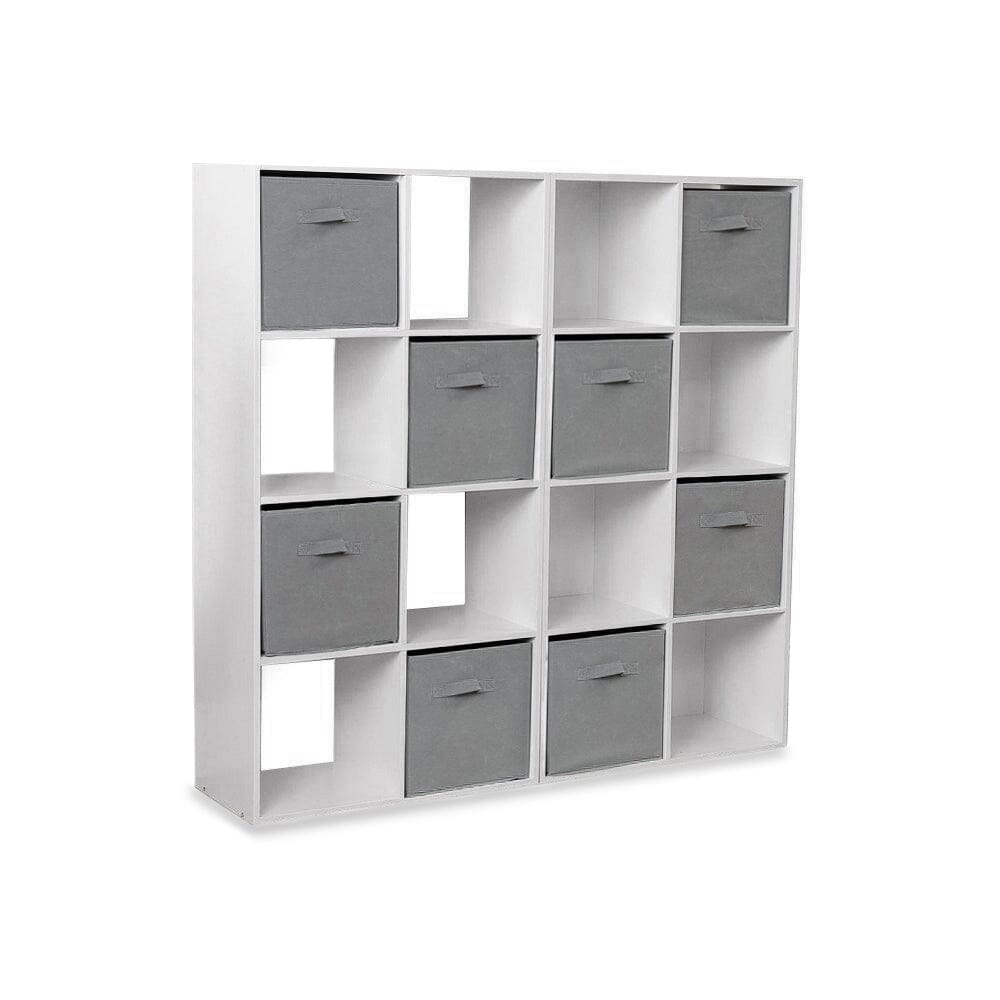 Cara 16 Cube Storage Unit - Chalk White - Two 8x2 Units - Grey Basket
