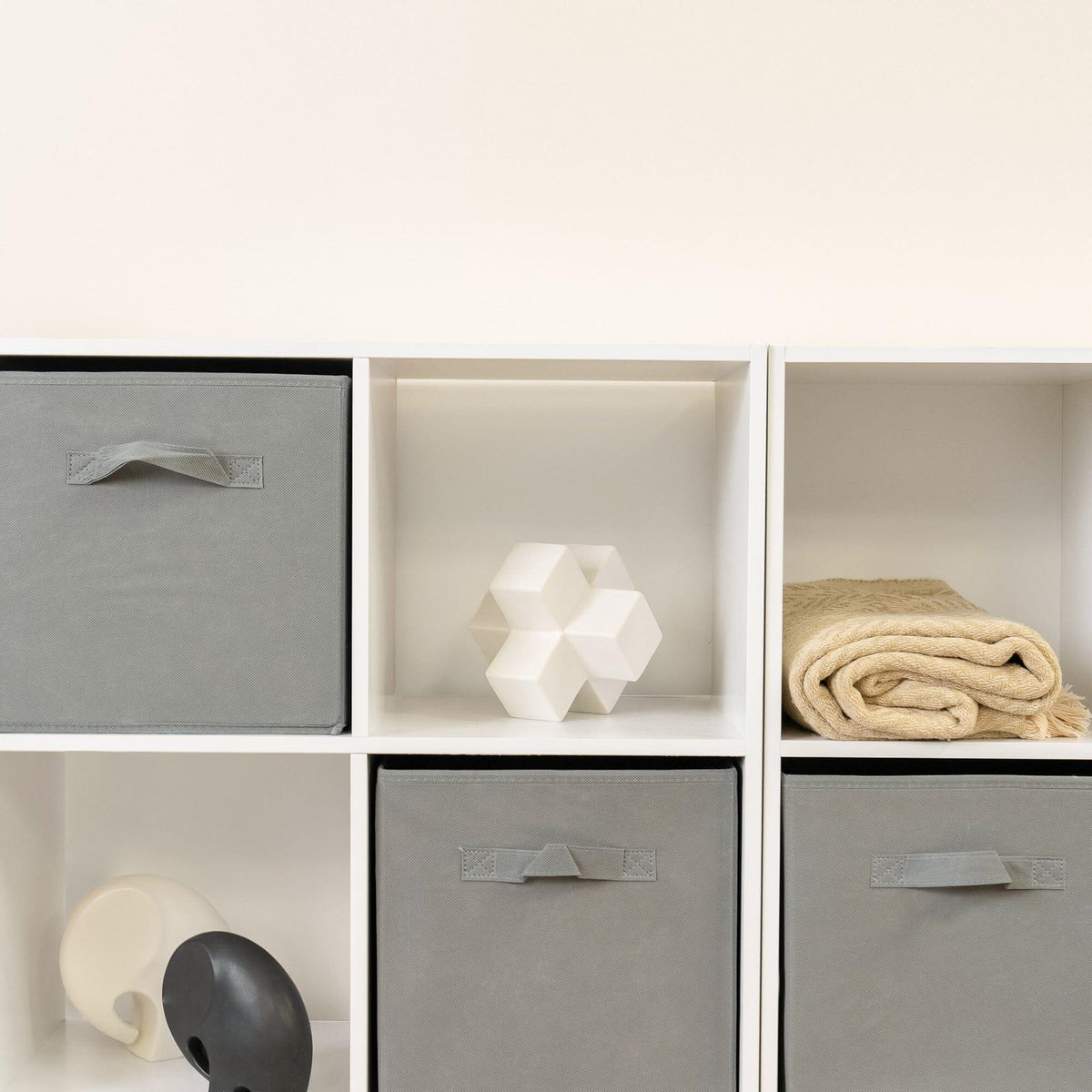 Cara 16 Cube Storage Unit - Chalk White - Two 8x2 Units - Grey Basket
