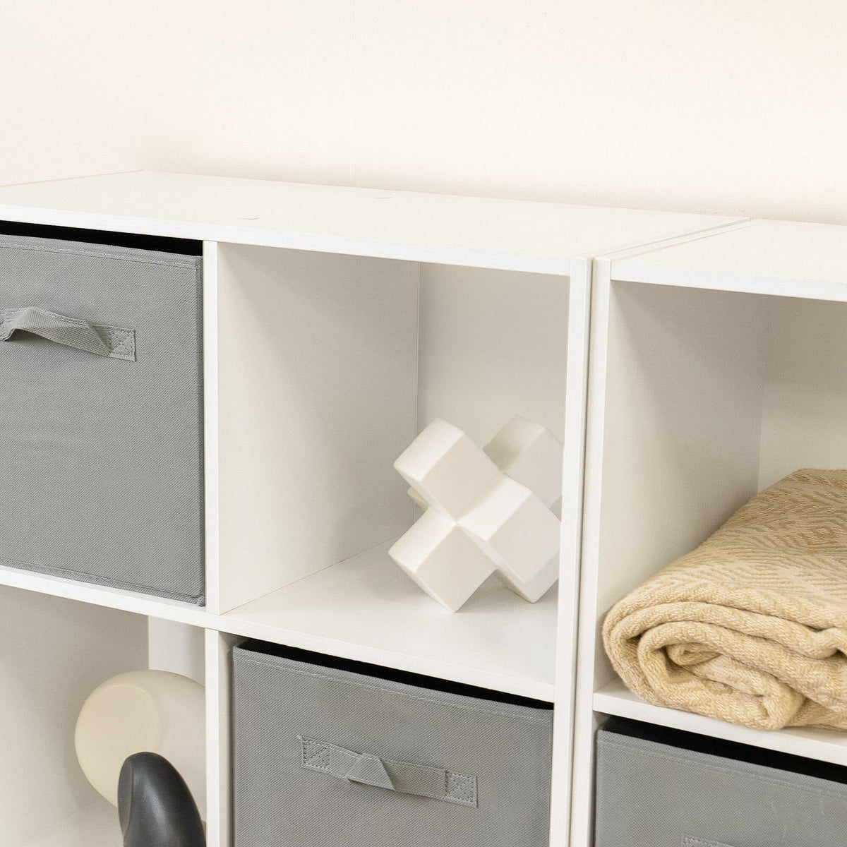 Cara 16 Cube Storage Unit - Chalk White - Two 8x2 Units - Grey Basket
