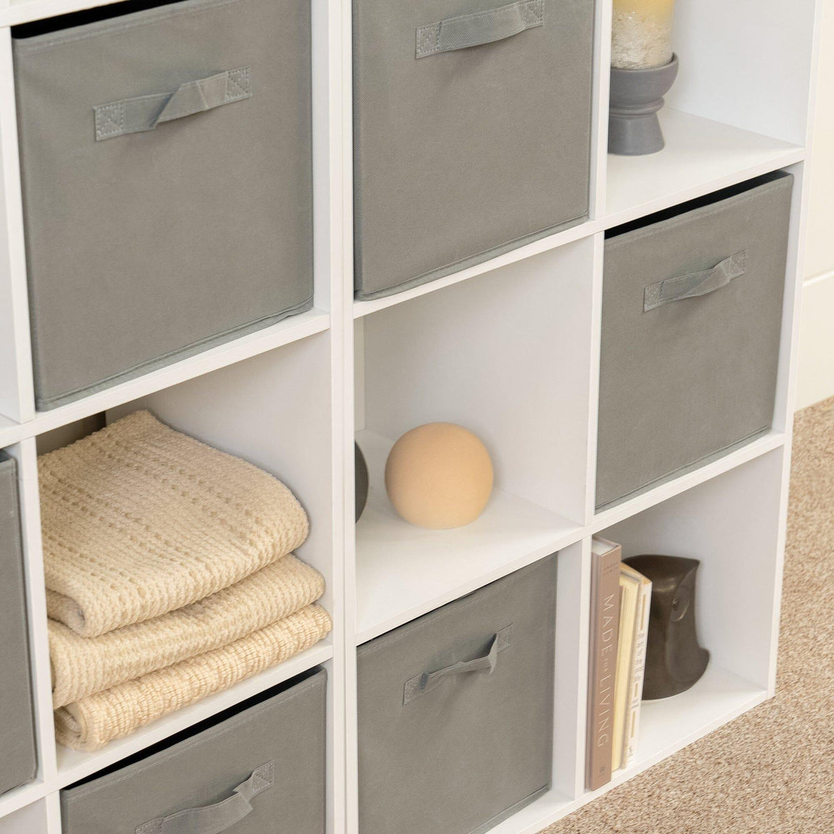 Cara 16 Cube Storage Unit - Chalk White - Two 8x2 Units - Grey Basket