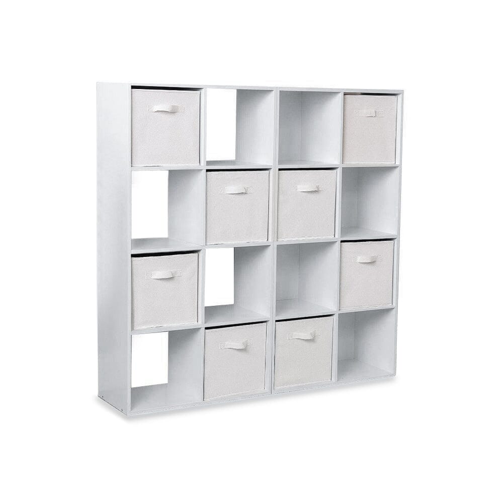 Cara 16 Cube Storage Unit - Chalk White - Two 8x2 Units - White Basket