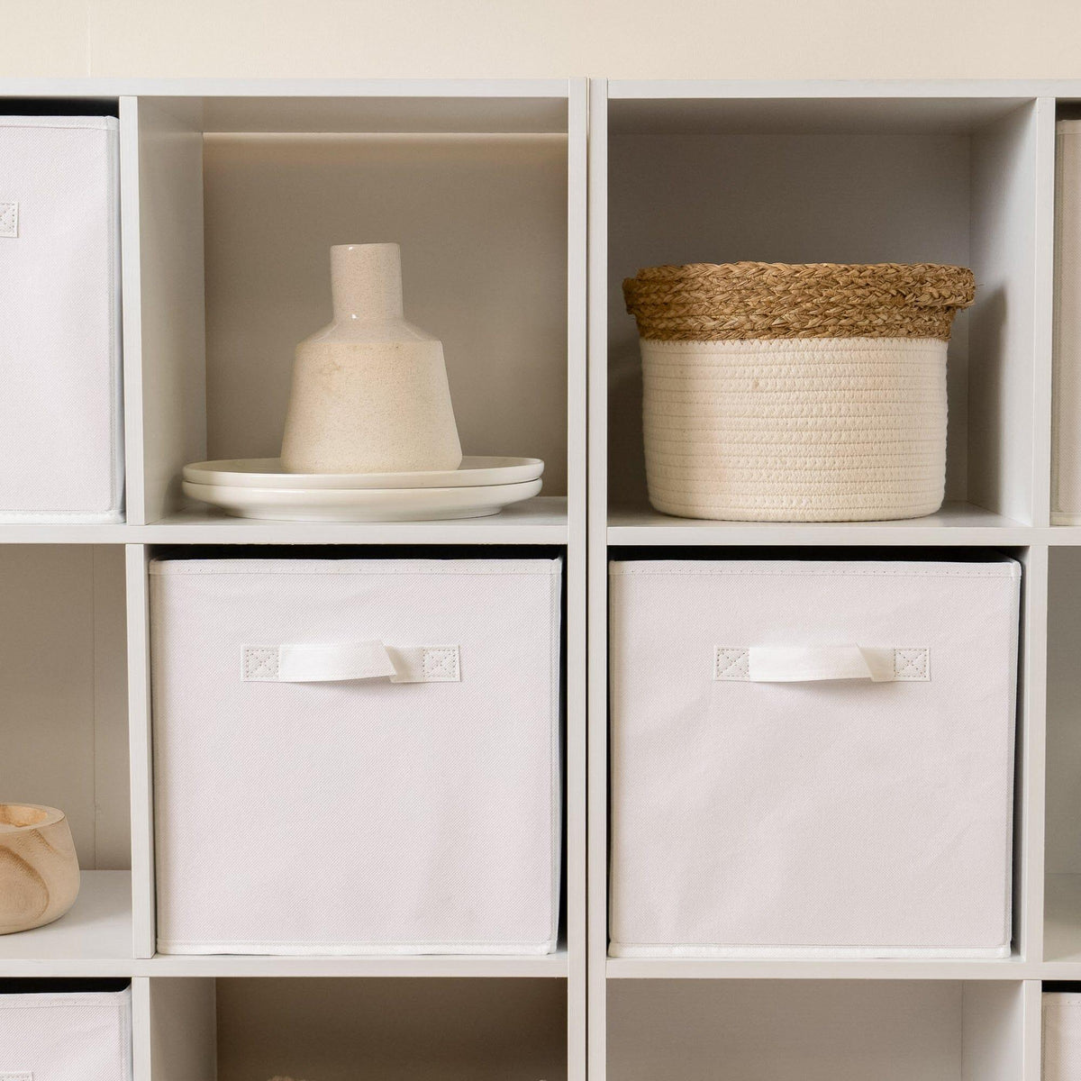 Cara 16 Cube Storage Unit - Chalk White - Two 8x2 Units - White Basket