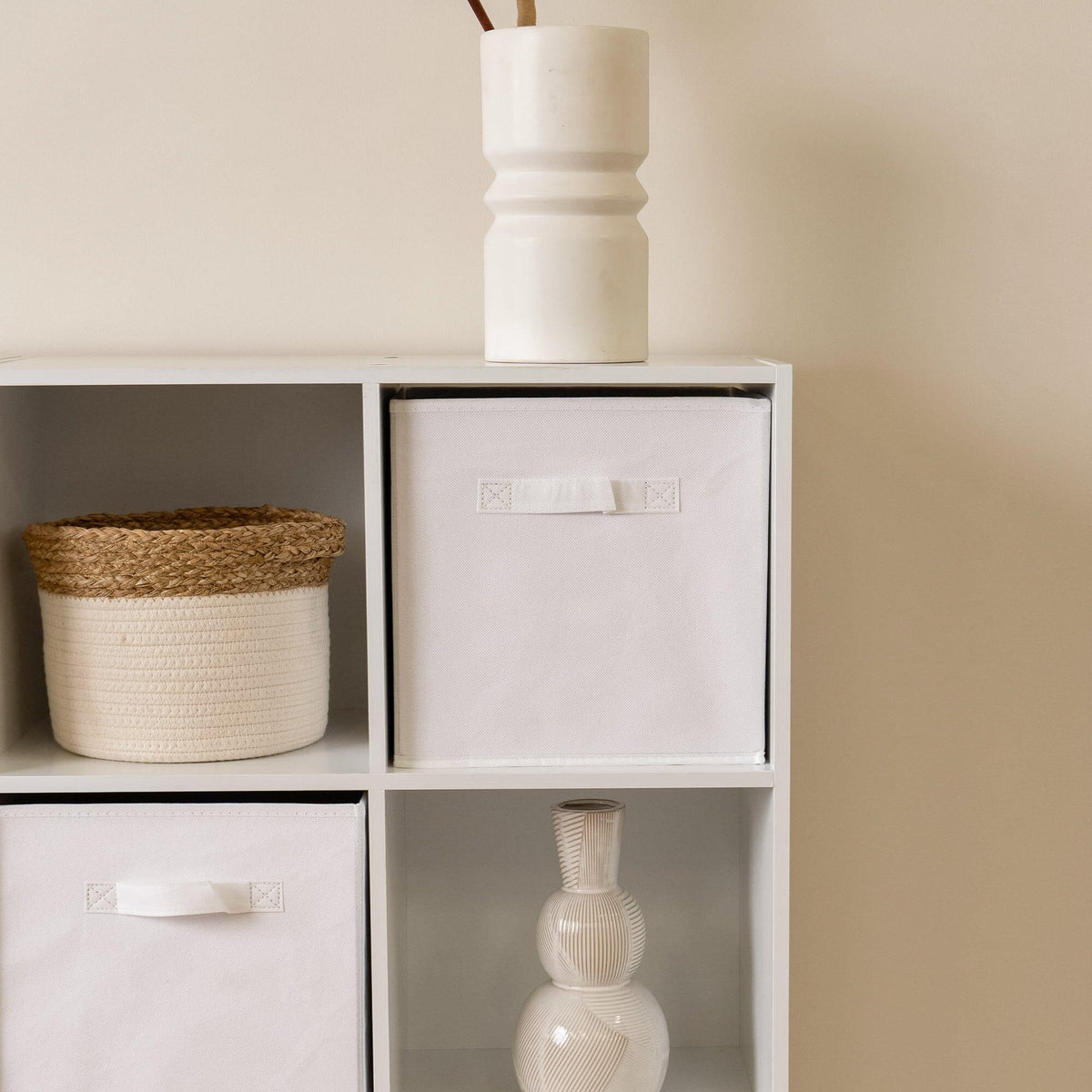 Cara 16 Cube Storage Unit - Chalk White - Two 8x2 Units - White Basket